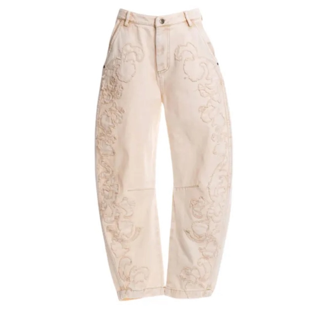 NWT Agua by Agua Bendita Fallon distressed floral-embroidery jeans
